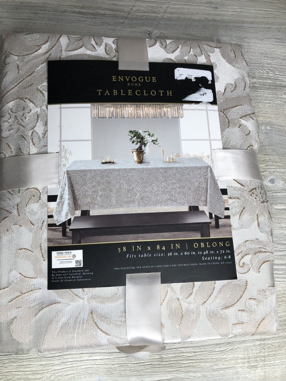 Envogue Shabby Chic Flowers Embossed Jacquard Tablecloth Ivory 60x84 Oblong